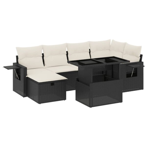 vidaXL 7-tlg. Garten-Sofagarnitur mit Kissen Schwarz Poly Rattan