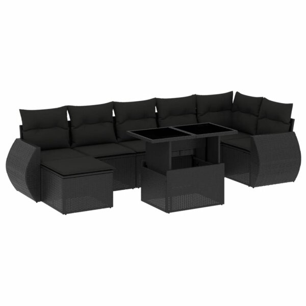 vidaXL 8-tlg. Garten-Sofagarnitur mit Kissen Schwarz Poly Rattan