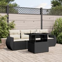 vidaXL 5-tlg. Garten-Sofagarnitur mit Kissen Schwarz Poly Rattan