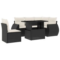 vidaXL 6-tlg. Garten-Sofagarnitur mit Kissen Schwarz Poly Rattan