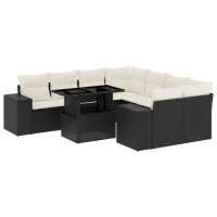 vidaXL 9-tlg. Garten-Sofagarnitur mit Kissen Schwarz Poly Rattan