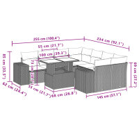 vidaXL 9-tlg. Garten-Sofagarnitur mit Kissen Schwarz Poly Rattan