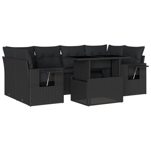 vidaXL 7-tlg. Garten-Sofagarnitur mit Kissen Schwarz Poly Rattan