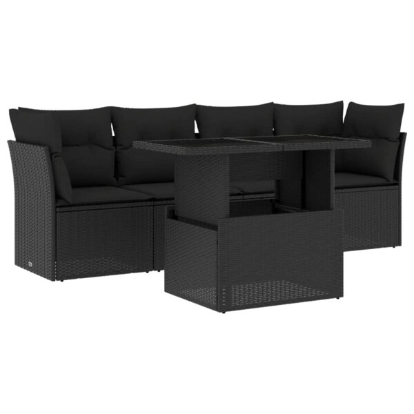 vidaXL 5-tlg. Garten-Sofagarnitur mit Kissen Schwarz Poly Rattan