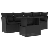 vidaXL 5-tlg. Garten-Sofagarnitur mit Kissen Schwarz Poly Rattan