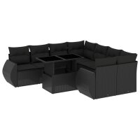 vidaXL 9-tlg. Garten-Sofagarnitur mit Kissen Schwarz Poly Rattan