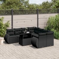 vidaXL 9-tlg. Garten-Sofagarnitur mit Kissen Schwarz Poly Rattan