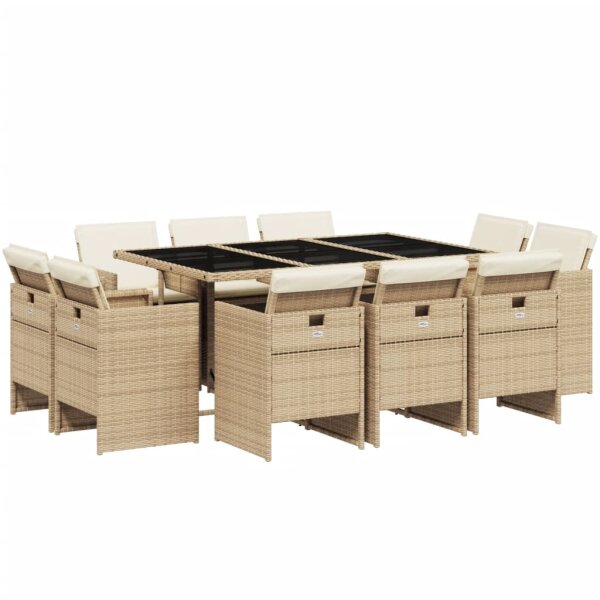 vidaXL 11-tlg. Garten-Essgruppe mit Kissen Beige Poly Rattan