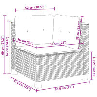 vidaXL 7-tlg. Garten-Sofagarnitur mit Kissen Grau Poly Rattan