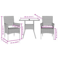 vidaXL 3-tlg. Garten-Essgruppe mit Kissen Hellgrau Poly Rattan Glas