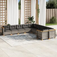 vidaXL 10-tlg. Garten-Sofagarnitur mit Kissen Grau Poly...