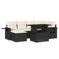 vidaXL 7-tlg. Garten-Sofagarnitur mit Kissen Schwarz Poly Rattan