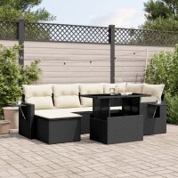 vidaXL 7-tlg. Garten-Sofagarnitur mit Kissen Schwarz Poly Rattan