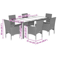 vidaXL 7-tlg. Garten-Essgruppe mit Kissen Schwarz Poly Rattan Glas