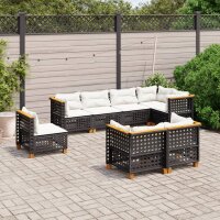 vidaXL 8-tlg. Garten-Sofagarnitur mit Kissen Schwarz Poly Rattan