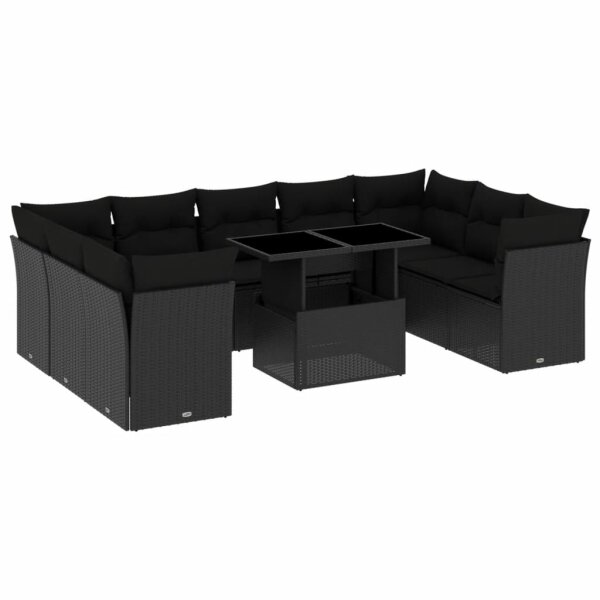 vidaXL 10-tlg. Garten-Sofagarnitur mit Kissen Schwarz Poly Rattan