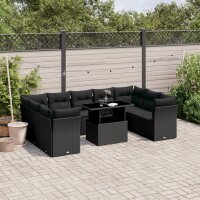 vidaXL 10-tlg. Garten-Sofagarnitur mit Kissen Schwarz...