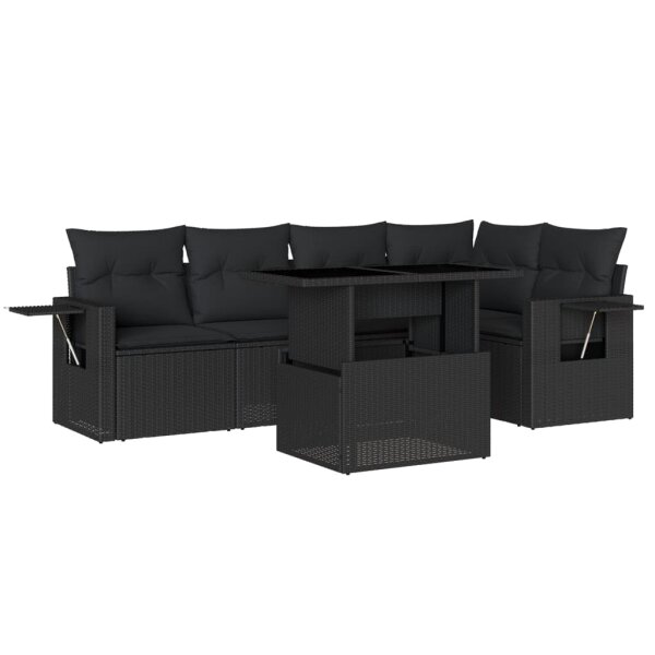 vidaXL 6-tlg. Garten-Sofagarnitur mit Kissen Schwarz Poly Rattan