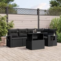 vidaXL 6-tlg. Garten-Sofagarnitur mit Kissen Schwarz Poly Rattan