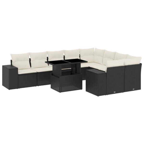 vidaXL 10-tlg. Garten-Sofagarnitur mit Kissen Schwarz Poly Rattan