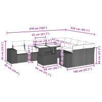 vidaXL 10-tlg. Garten-Sofagarnitur mit Kissen Schwarz Poly Rattan