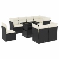 vidaXL 9-tlg. Garten-Sofagarnitur mit Kissen Schwarz Poly Rattan