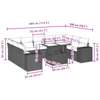 vidaXL 10-tlg. Garten-Sofagarnitur mit Kissen Schwarz Poly Rattan