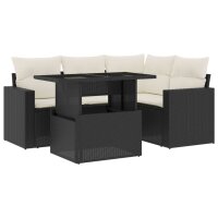 vidaXL 5-tlg. Garten-Sofagarnitur mit Kissen Schwarz Poly Rattan