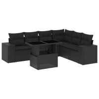 vidaXL 7-tlg. Garten-Sofagarnitur mit Kissen Schwarz Poly Rattan