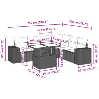 vidaXL 7-tlg. Garten-Sofagarnitur mit Kissen Schwarz Poly Rattan