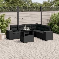 vidaXL 7-tlg. Garten-Sofagarnitur mit Kissen Schwarz Poly Rattan