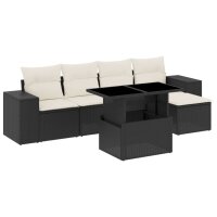 vidaXL 6-tlg. Garten-Sofagarnitur mit Kissen Schwarz Poly Rattan