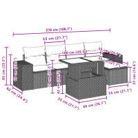 vidaXL 6-tlg. Garten-Sofagarnitur mit Kissen Schwarz Poly Rattan