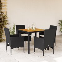 vidaXL 5-tlg. Garten-Essgruppe mit Kissen Schwarz Poly Rattan Akazie