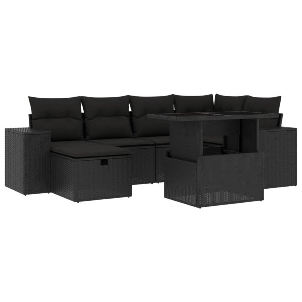 vidaXL 7-tlg. Garten-Sofagarnitur mit Kissen Schwarz Poly Rattan