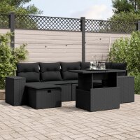 vidaXL 7-tlg. Garten-Sofagarnitur mit Kissen Schwarz Poly Rattan