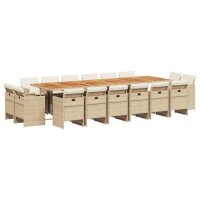 vidaXL 17-tlg. Garten-Essgruppe mit Kissen Beige Poly Rattan