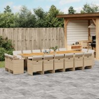 vidaXL 17-tlg. Garten-Essgruppe mit Kissen Beige Poly Rattan