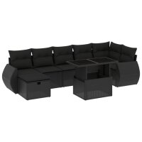 vidaXL 8-tlg. Garten-Sofagarnitur mit Kissen Schwarz Poly Rattan