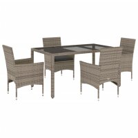 vidaXL 5-tlg. Garten-Essgruppe mit Kissen Grau Poly Rattan und Glas