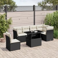 vidaXL 7-tlg. Garten-Sofagarnitur mit Kissen Schwarz Poly Rattan