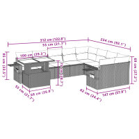 vidaXL 10-tlg. Garten-Sofagarnitur mit Kissen Schwarz Poly Rattan