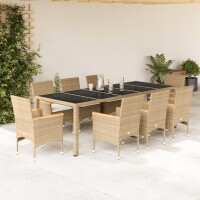 vidaXL 9-tlg. Garten-Essgruppe mit Kissen Beige Poly Rattan Glas