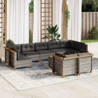 vidaXL 10-tlg. Garten-Sofagarnitur mit Kissen Grau Poly Rattan