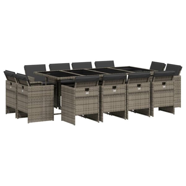 vidaXL 13-tlg. Garten-Essgruppe mit Kissen Grau Poly Rattan