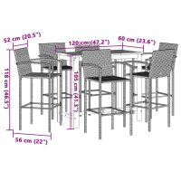 vidaXL 7-tlg. Gartenbar-Set Grau Massivholz Akazie und Poly Rattan