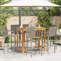 vidaXL 7-tlg. Gartenbar-Set Grau Massivholz Akazie und Poly Rattan