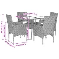 vidaXL 5-tlg. Garten-Essgruppe mit Kissen Grau Poly Rattan Akazie