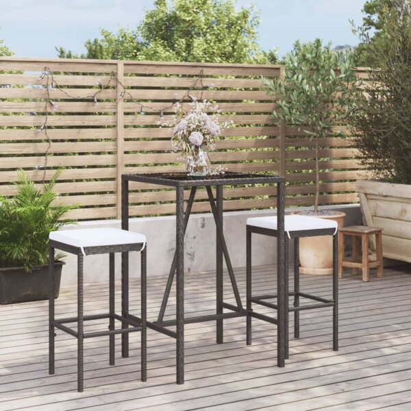 vidaXL 3-tlg. Gartenbar-Set mit Kissen Schwarz Poly Rattan