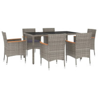 vidaXL 7-tlg. Garten-Essgruppe mit Kissen Grau Poly Rattan